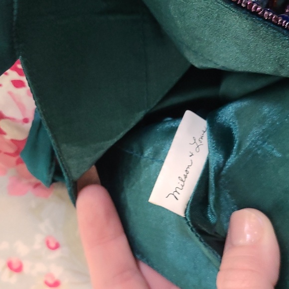 Green silk Milson & Louis boho fringe shoulder purse bag - Picture 5 of 5